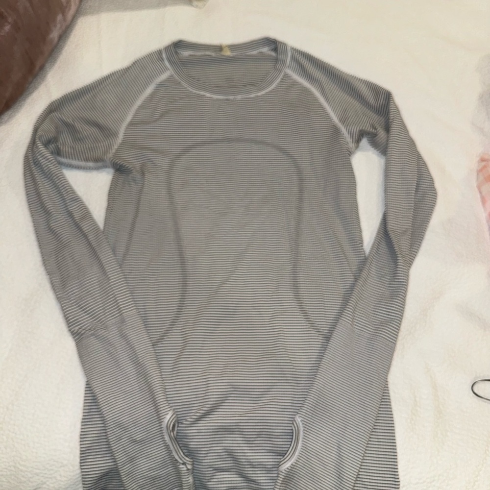 lululemon athletica Gray Striped Long Sleeve Tee